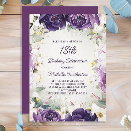 Elegant Lila Vita Blommigten Glitter 18:e födelsed Inbjudningar