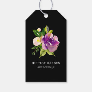 Elegant Lila Watercolor Blommigt Black Prisa Märkr Presentetikett