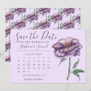Elegant Lila Watercolor Blommigt Bröllop Calendar Spara Datumet