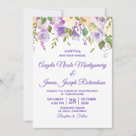 Elegant Lila Watercolor Blommigt Bröllop Inbjudningar