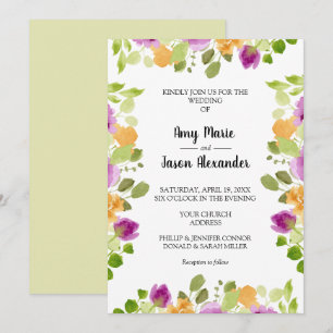 Elegant Lila Watercolor Blommigt Bröllop Inbjudningar