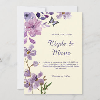Elegant Lila Watercolor Blommigt Bröllop Inbjudningar