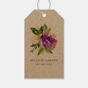 Elegant Lila Watercolor Blommigt Kraft Prisa Märkr Presentetikett
