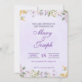 Elegant Lila Watercolor bröllopsinbjudan Inbjudningar