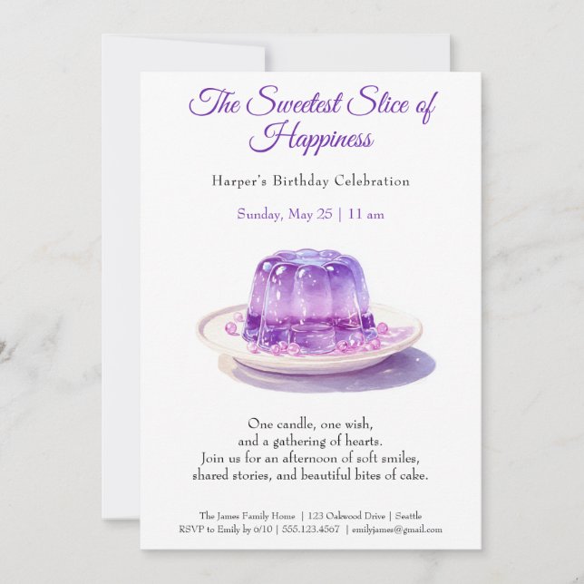 Elegant lila Watercolor Cake Birthday-inbjudan Inbjudningar (Framsida)