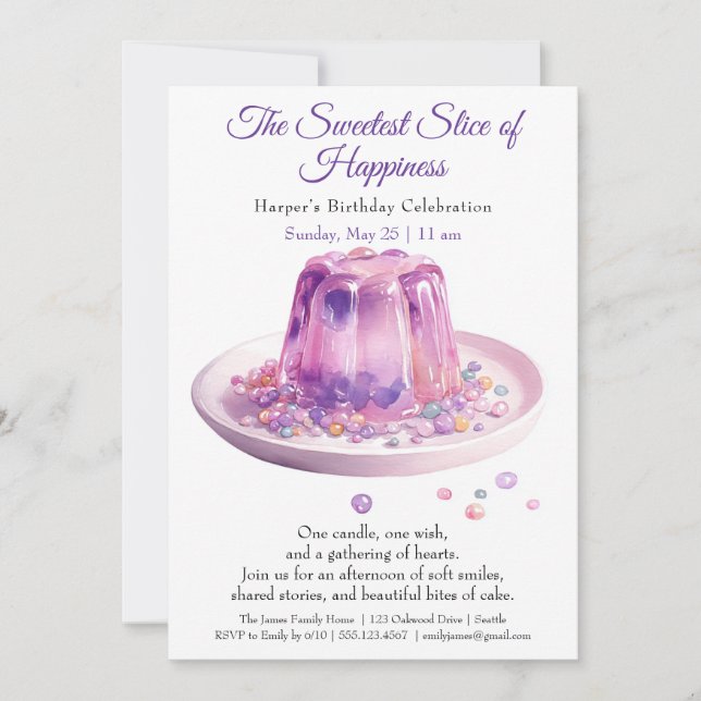 Elegant lila Watercolor Cake Birthday-inbjudan Inbjudningar (Framsida)