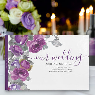Elegant Lila Watercolor Flowers Bröllop Gästböcker