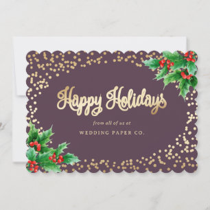 Elegant Lila Watercolor Holly Berries Business Julkort