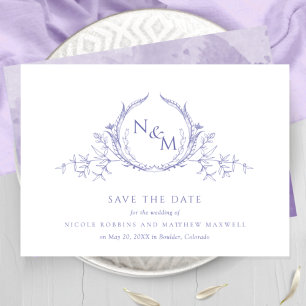 Elegant Lila Watercolor Monogram Bröllop Spara Datumet