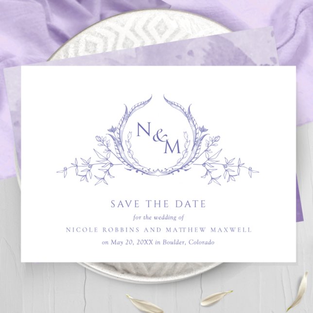 Elegant Lila Watercolor Monogram Bröllop Spara Datumet (Skapare uppladdad)