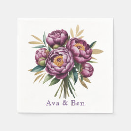 Elegant Lila Watercolor Peony Blommigt Bröllop Pappersservett