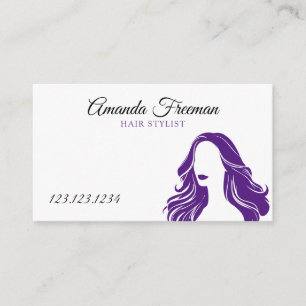 Elegant Lila & White Dam Silhouette Hairdresser Visitkort