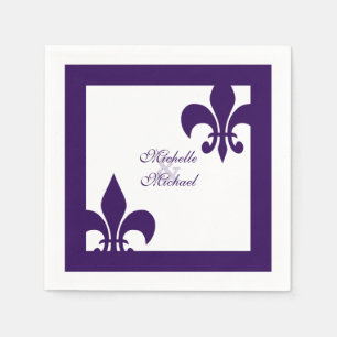 Elegant Lila White Fleur de Lis Bröllop Pappersservett