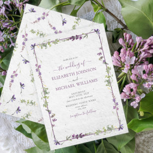 Elegant Lila Wildblommor Watercolor Bröllop Inbjudningar