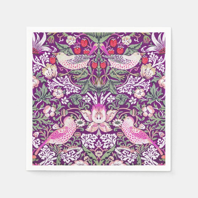 Elegant Lila William Morris Strawberry Thief Pappersservett (Framsidan)
