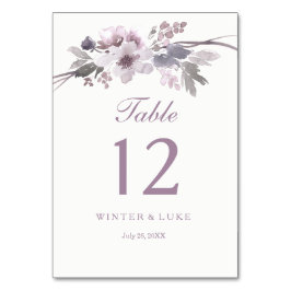 Elegant Lila Winter Blommigt Bröllop Bord-kort Bordsnummer