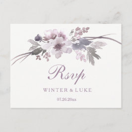 Elegant Lila Winter Blommigt Bröllop OSA Inbjudan Vykort
