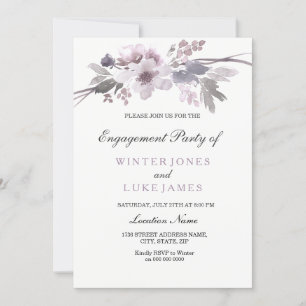 Elegant Lila Winter Blommigt Förlovning Inbjudan