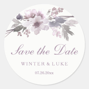 Elegant Lila Winter-Blommigten Spara datummarkerin Runt Klistermärke