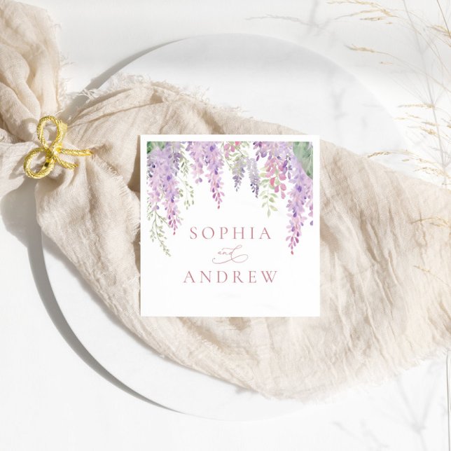 Elegant Lila Wisteria Flowers Bröllop Napkins Pappersservett (Skapare uppladdad)