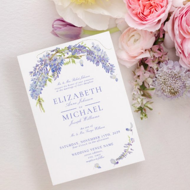 Elegant Lila Wisteria-skript Formal ReEmergency Inbjudningar (Skapare uppladdad)