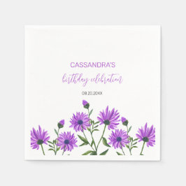 Elegant Lila Xeranthemum Blommigt Födelsedagsfest Pappersservett