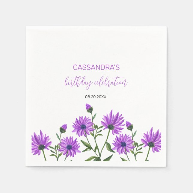 Elegant Lila Xeranthemum Blommigt Födelsedagsfest Pappersservett (Framsidan)