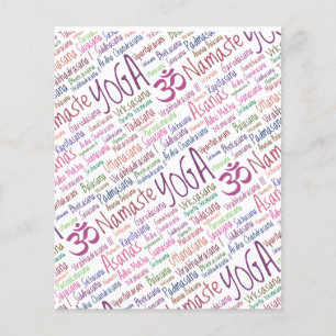 Elegant lila yogapositioner ordmoln mönster flygblad