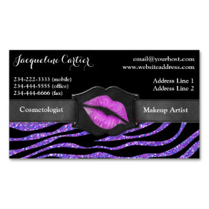 Elegant Lila Zebra Glitter Kiss Cosmetolog Magnetiska Visitkort