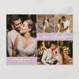 Elegant Lilac 4 Photo Collage Bröllop Tack Vykort
