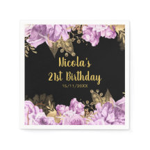 Elegant Lilac and Gold Flowers Birthday Party