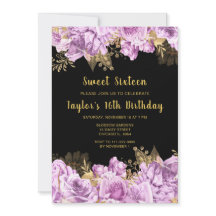 Elegant Lilac and Gold Flowers Sweet Sixteen