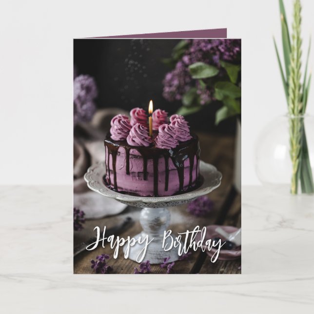 Elegant Lilac Birthday Cake Kort (Framsida)