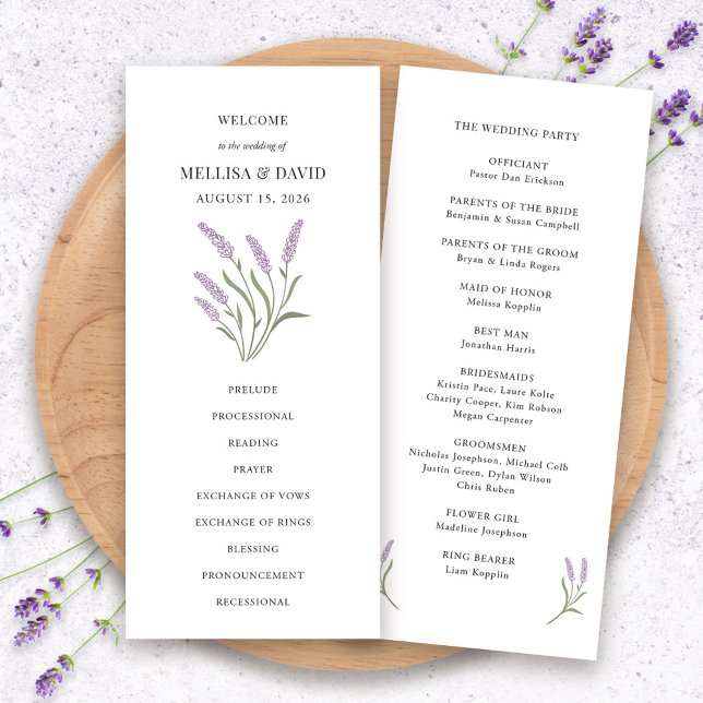 Elegant Lilac Blommigt Bröllopsprogram Meny (Elegant Lilac Floral Wedding Program by Fiesta Valley Print)