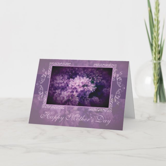 Elegant Lilac Blommigt "Mors dag" Kort (Framsida)