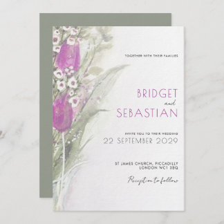 Elegant Lilac blommigt & sage Wedding bjudande in Inbjudningar