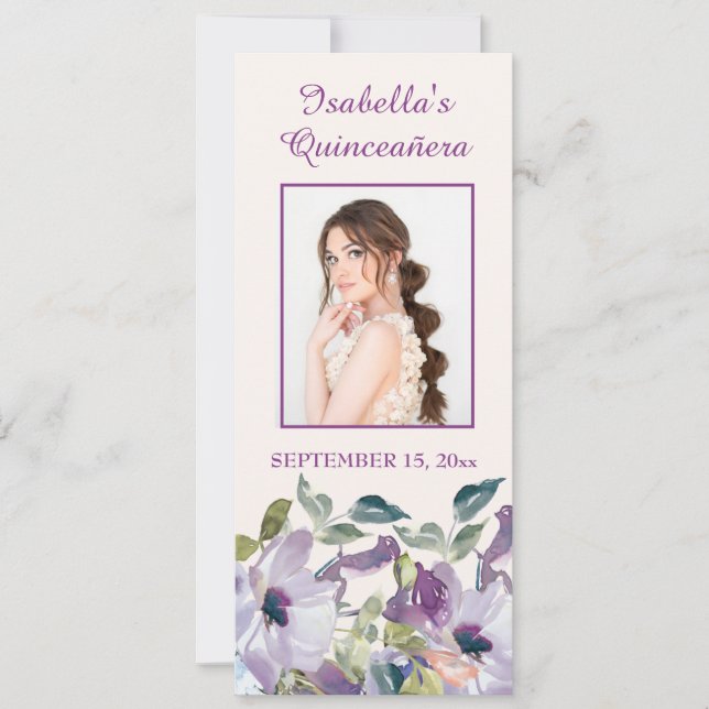 Elegant Lilac Blue Blommigt Quinceañera Bookmark Inbjudningar (Framsida)