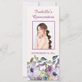 Elegant Lilac Blue Blommigt Quinceañera Bookmark Inbjudningar