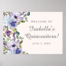 Elegant Lilac Blue Blommigt Quinceañera Välkommen