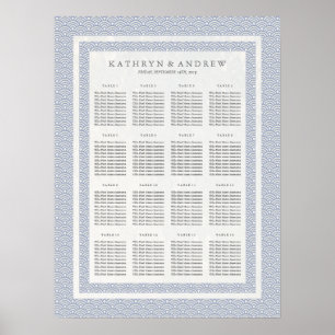 Elegant Lilac Blue Seigaiha Bröllop Seatdiagram Poster
