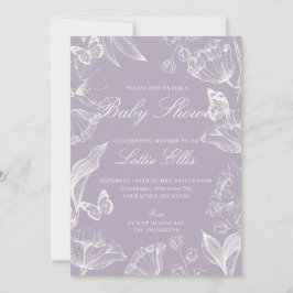 Elegant Lilac Boho Chic Blommigt Girl Baby Shower Inbjudningar