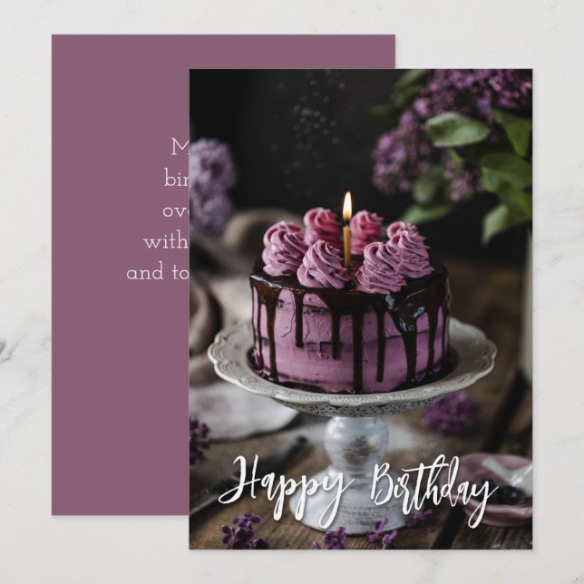 Elegant Lilac Cake Birthday Greeting Card Kort (Fram/baksida)