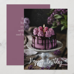 Elegant Lilac Cake Birthday Greeting Card Kort
