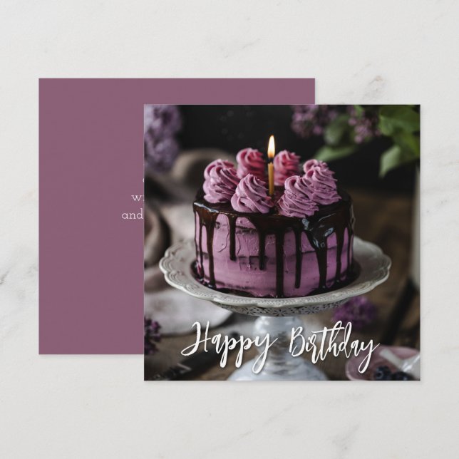 Elegant Lilac Cake Birthday Hälsning Kort (Fram/baksida)