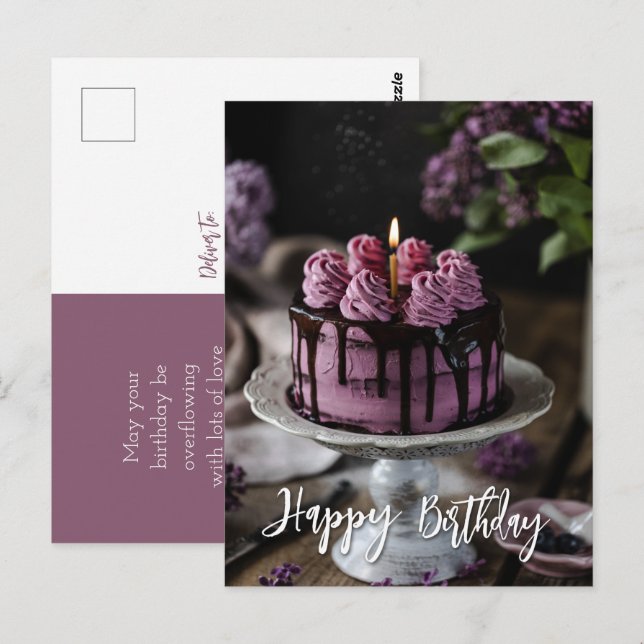 Elegant Lilac Cake Birthday Hälsning Vykort (Fram/baksida)