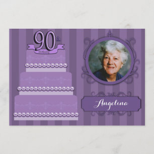 Elegant Lilac Damask 90:e födelsedagsfoto Inbjudan