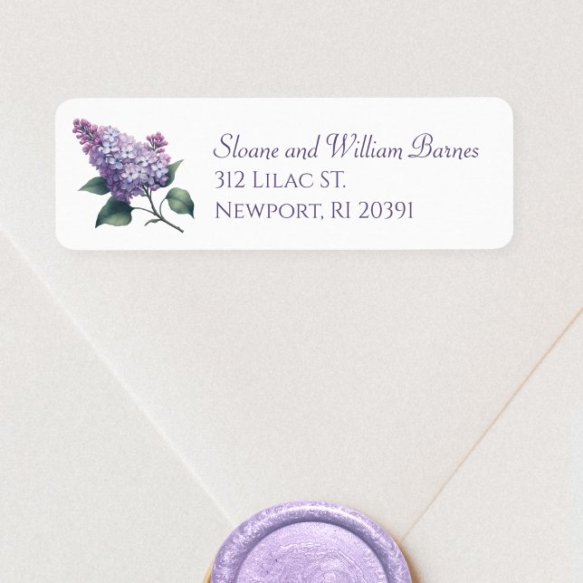 Elegant Lilac Flower Gren Söt Returadress Returadress Etikett (Skapare uppladdad)