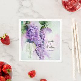 Elegant Lilac Flowers Bröllop Papper Napkins Pappersservett