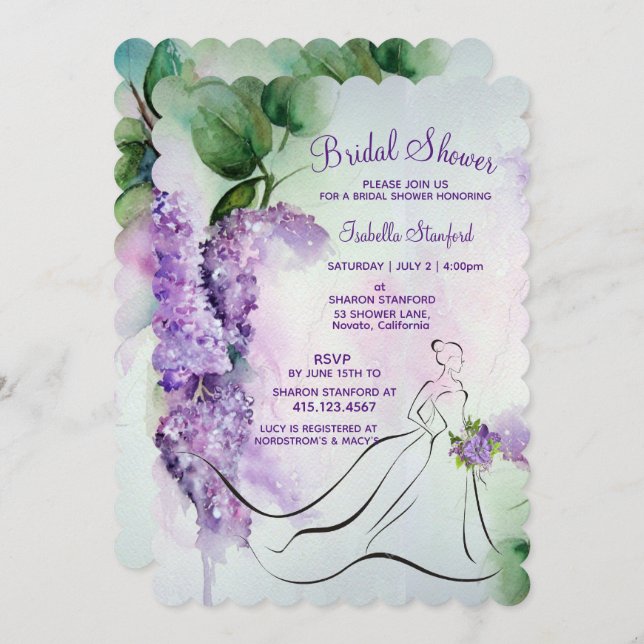 Elegant Lilac Flowers Inbjudningskort för möhippan (Fram/baksida)