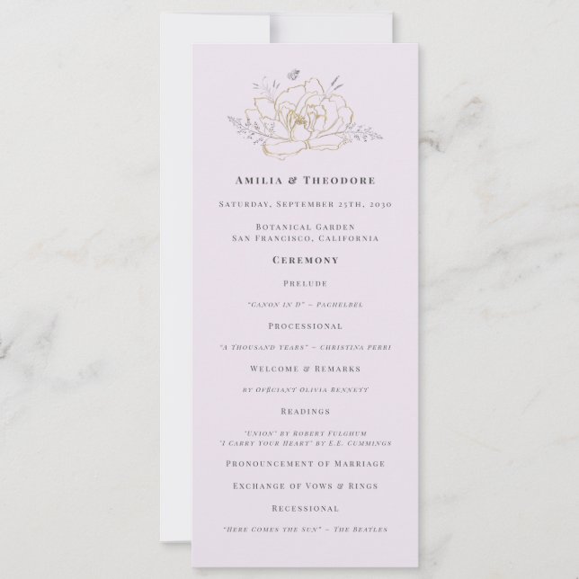 Elegant Lilac Gold Floral Wedding Program (Framsida)